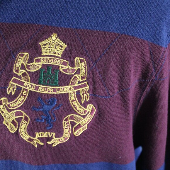 Vintage Polo Rugby Jersey - Blue and Maroon Striped - Men's Medium - Picture 3 of 11
